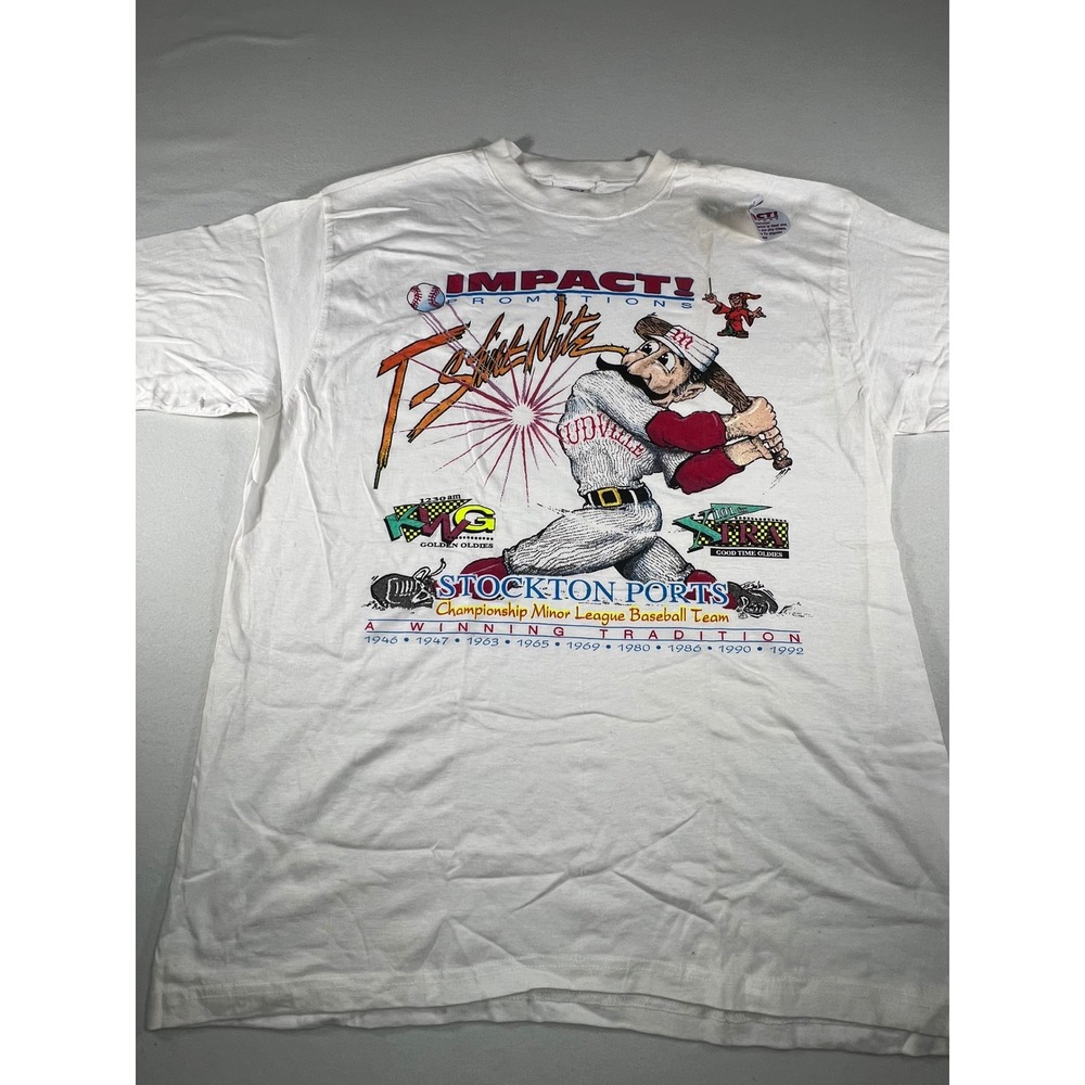 Vintage Stockton Ports Minor League Baseball T-Shirt Cotton Republic White XL - Picture 4 of 7